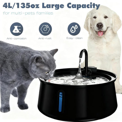 4L Stainless Steel Cat Water Fountain - Ultra Quiet Pet Water Dispenser with Water Window for Cats & Dogs