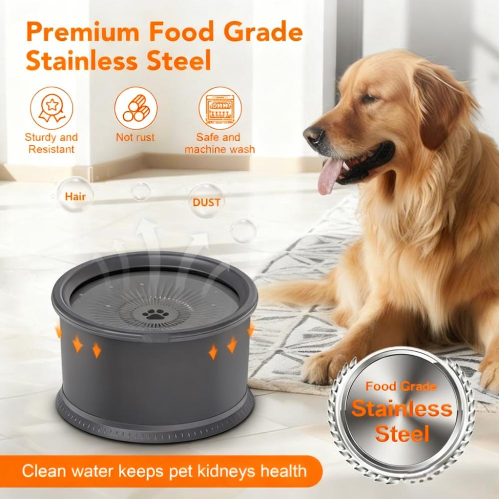 Anti-Tip Dog Water Bowl with Floating Disk - Food Grade Stainless Steel, Anti-Slip Base for All Breeds