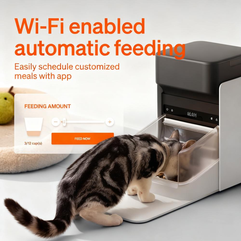 Collar-Activated Automatic Cat Feeder - Wi-Fi App, Anti-Food-Steal, Custom Diets for Multi-Pet Families