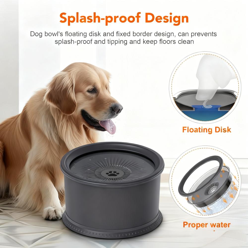 Anti-Tip Dog Water Bowl with Floating Disk - Food Grade Stainless Steel, Anti-Slip Base for All Breeds