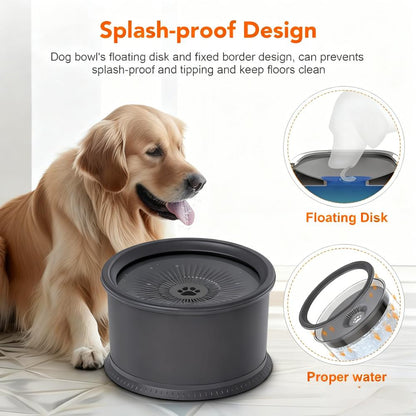 Anti-Tip Dog Water Bowl with Floating Disk - Food Grade Stainless Steel, Anti-Slip Base for All Breeds