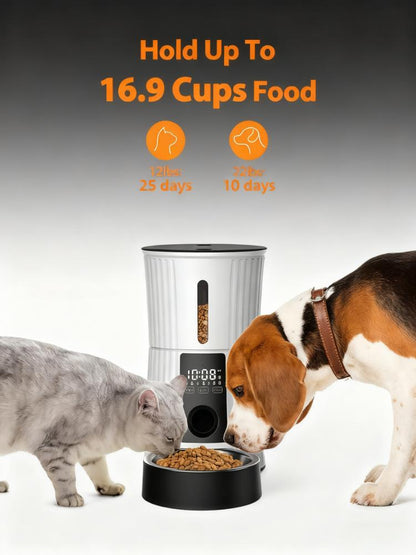 16.9 Cups Automatic Cat Feeder with Stainless Steel Bowl - Anti-Jam, Easy Clean, Battery Backup for Cats & Dogs