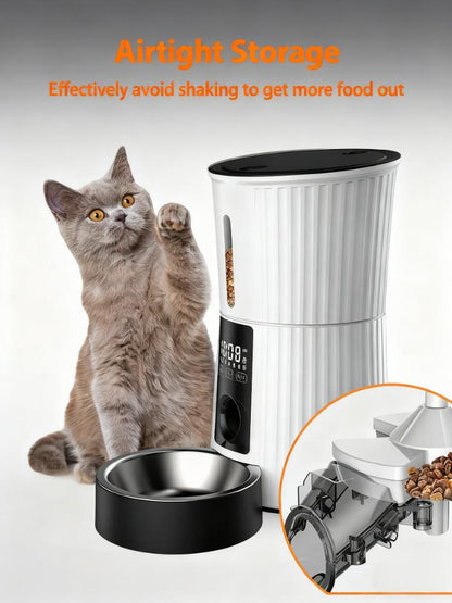 16.9 Cups Automatic Cat Feeder with Stainless Steel Bowl - Anti-Jam, Easy Clean, Battery Backup for Cats & Dogs