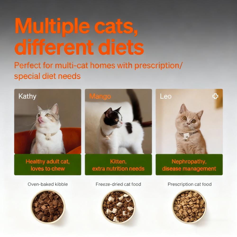 Collar-Activated Automatic Cat Feeder - Wi-Fi App, Anti-Food-Steal, Custom Diets for Multi-Pet Families