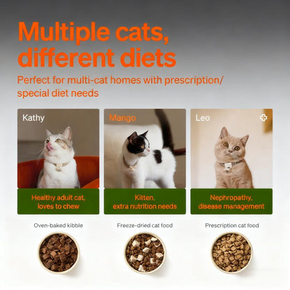 Collar-Activated Automatic Cat Feeder - Wi-Fi App, Anti-Food-Steal, Custom Diets for Multi-Pet Families