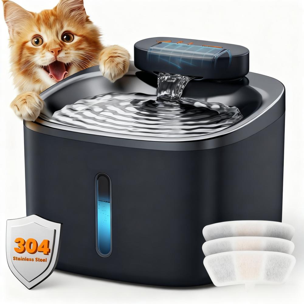 Oneisall 60-Day Battery Water Fountain - 5-Layer Filtration, 30dB Quiet, No Chewed Wires for Cats & Dogs