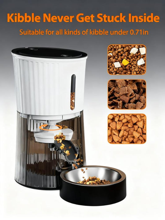 16.9 Cups Automatic Cat Feeder with Stainless Steel Bowl - Anti-Jam, Easy Clean, Battery Backup for Cats & Dogs