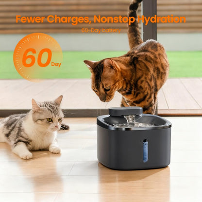 Oneisall 60-Day Battery Water Fountain - 5-Layer Filtration, 30dB Quiet, No Chewed Wires for Cats & Dogs