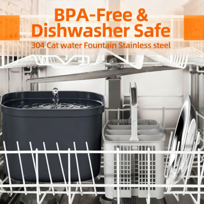 2.2L Stainless Steel Cat Water Fountain - BPA-Free, Dishwasher Safe, Multi-Layer Filtration for Cats & Dogs