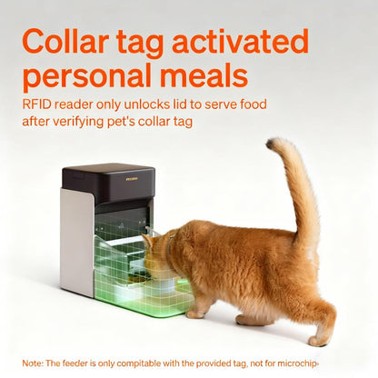 Collar-Activated Automatic Cat Feeder - Wi-Fi App, Anti-Food-Steal, Custom Diets for Multi-Pet Families